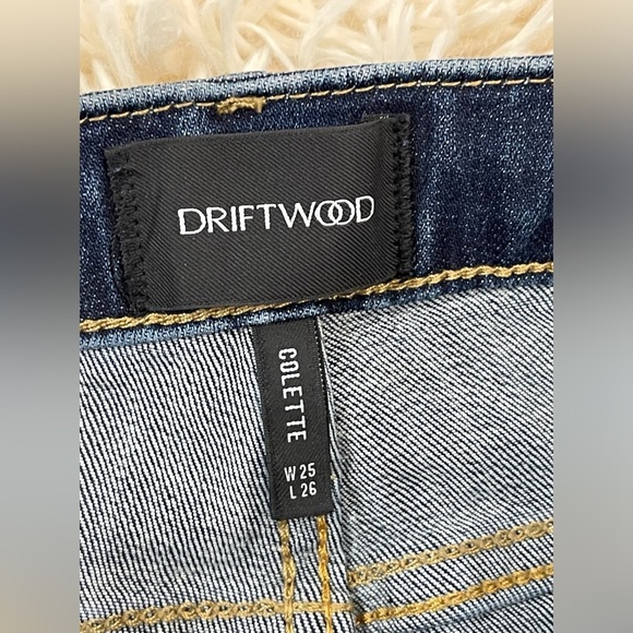 DRIFTWOOD Colette Embroidered Cuff Cropped Jeans SZ W25 L26 blue brown mid rise - Picture 4 of 8